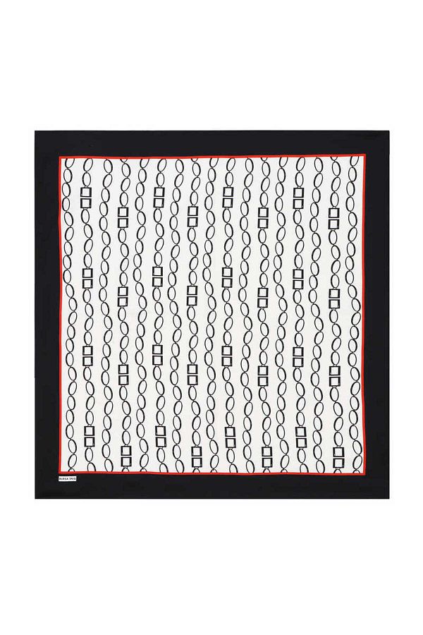 Bursa İpek-Ecru Black Chain Pattern Twill Silk Scarf 1