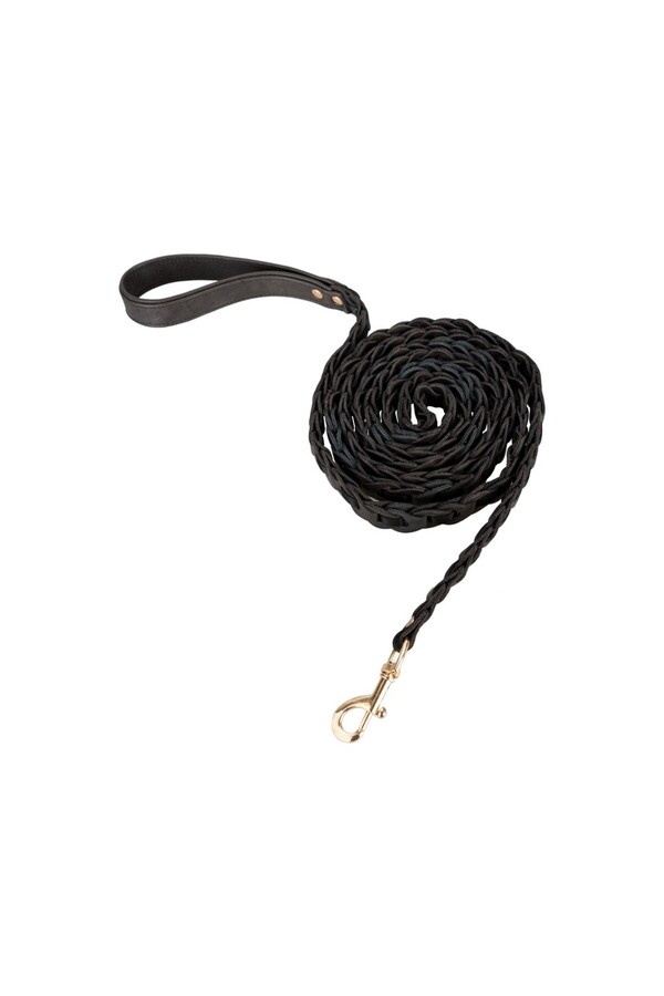 PLM-Real Leather Handmade Dog Walking Strap,215Cm Length,With Steel Sailor Hook,Ergonomic Hand Grip 1