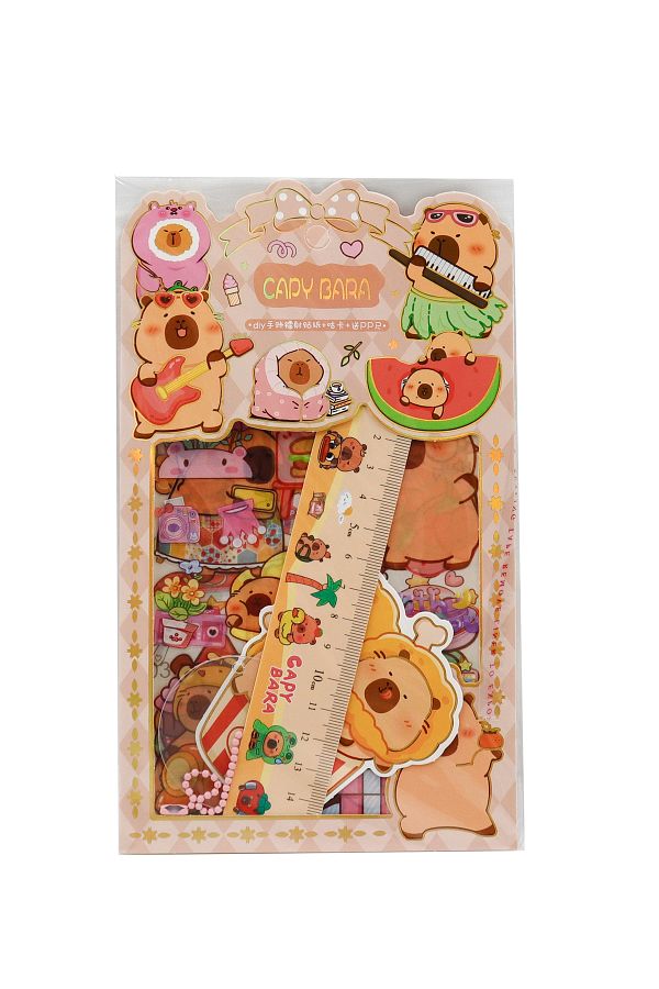 repro design-Capybara Themed Transparent Sticker Set with Ruler – DIY Sticker and Keychain 1