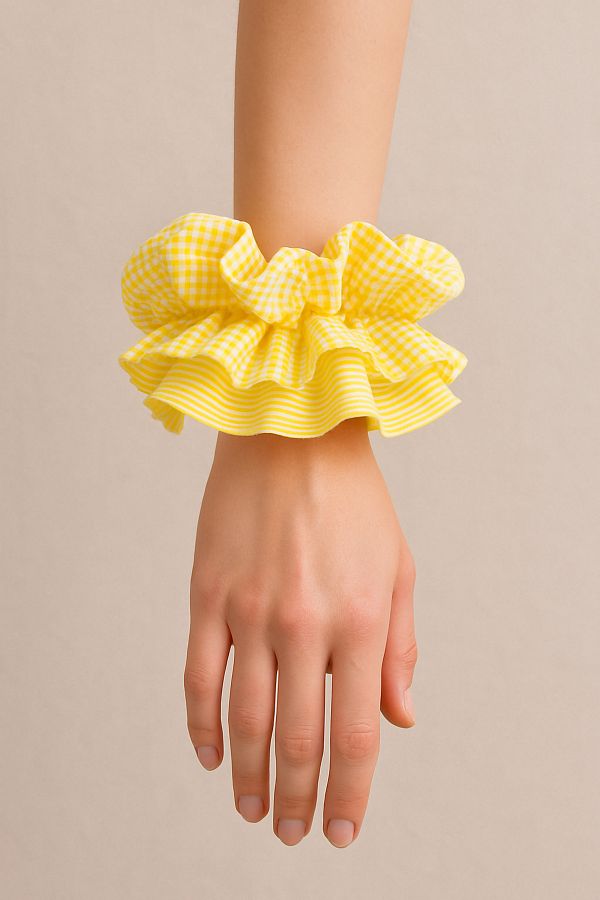 Melff-Women's Elastic Double Layer Fabric Patterned Bagel Scrunchie Buckle 1