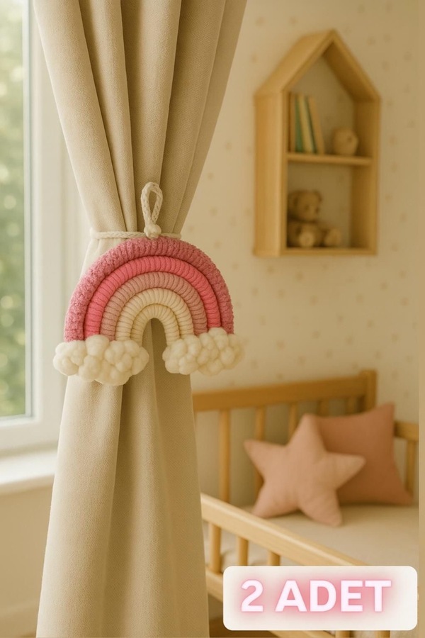 Genel Markalar 2'li El Yapımı Perde Fon Tutucu Oda Süsü - Makrome Bebek, Çocuk, Yenidoğan Odası Aksesuarı