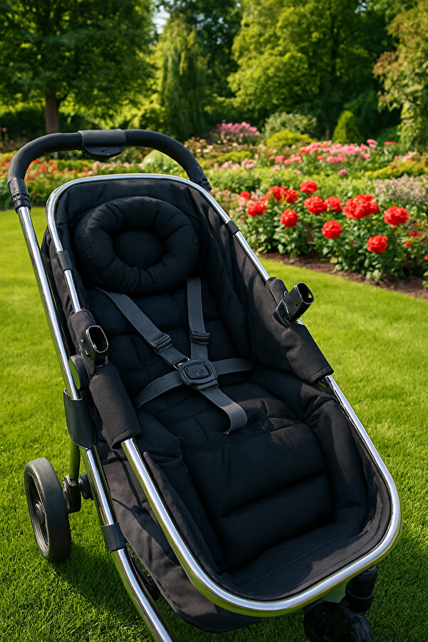 Wenaris çift taraflı Ortopedik SİYAH Bebek Arabası minderi