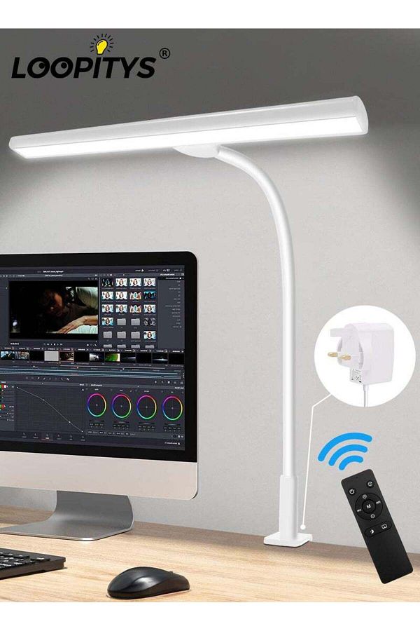 Generic-مصباح مكتب LOOPITYS مع مشبك، 3 أوضاع ألوان، ضوء مشبك مرن على شكل عنق الإوزة، EyeCaring 18 واط Touch +Re 1