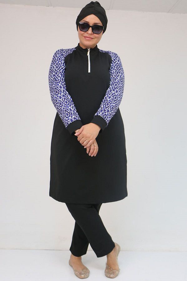 Eslina-1732 Large Size Turtleneck Zippered Swimsuit - Drop Pattern Saks 1