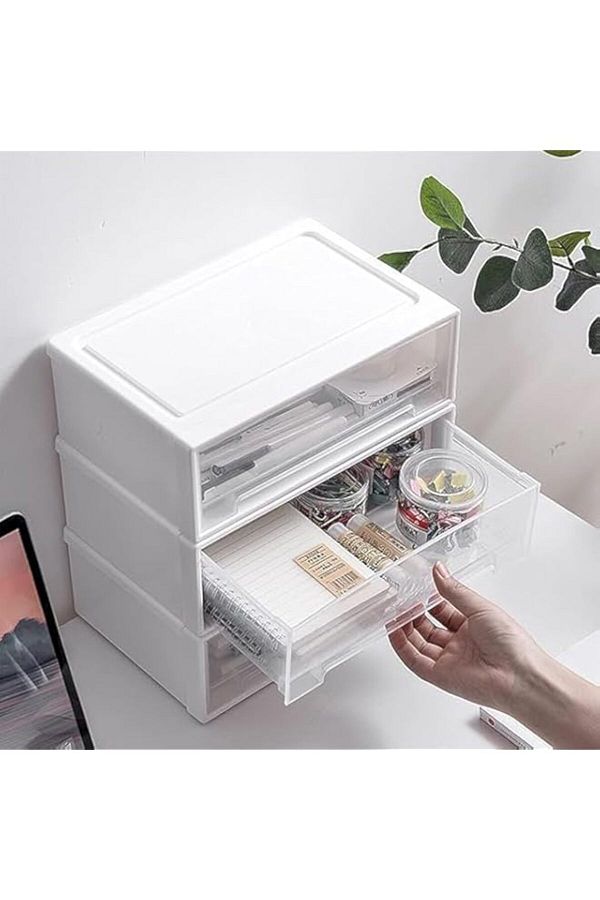 Generic-JOEBO Stackable Storage Box, Clear Desk Drawer, Craft Storage Organizer for Office and Home (White, 1