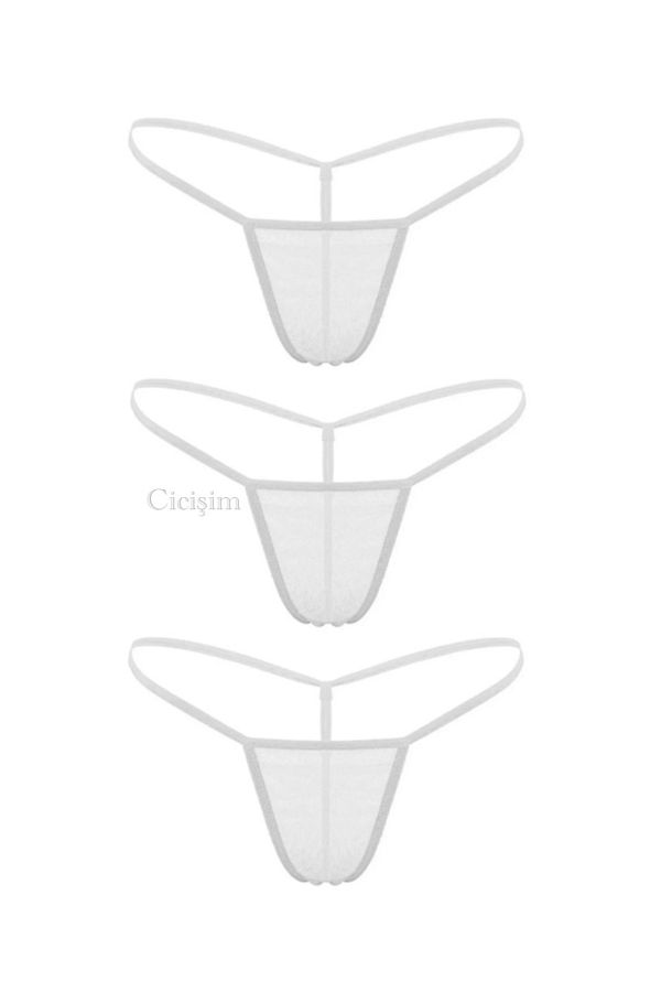 Cicişim-White 3-Piece See-Through Plus Size Option Thong String Inner Wear 1