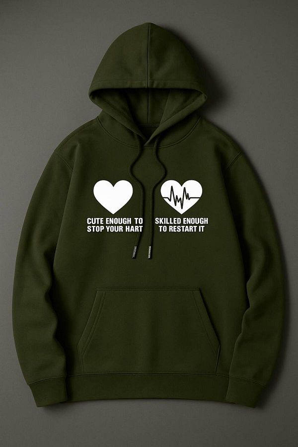 CLASSY.MODA-Heart and Ecg Pattern Hooded Sweatshirt - Romantic and Stylish Design 1