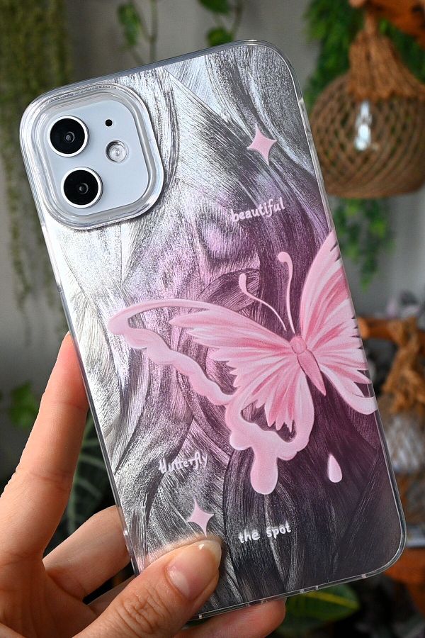 Go Aksesuar-iPhone 11 Compatible Shine Butterfly Color Transition Glossy Silicone Protected Case 1