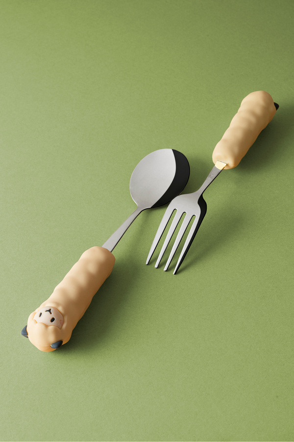 RUBİ PORSELEN Çocuk Çatal Kaşık Seti – Hayvan Figürlü Saplı Paslanmaz Çelik Bej