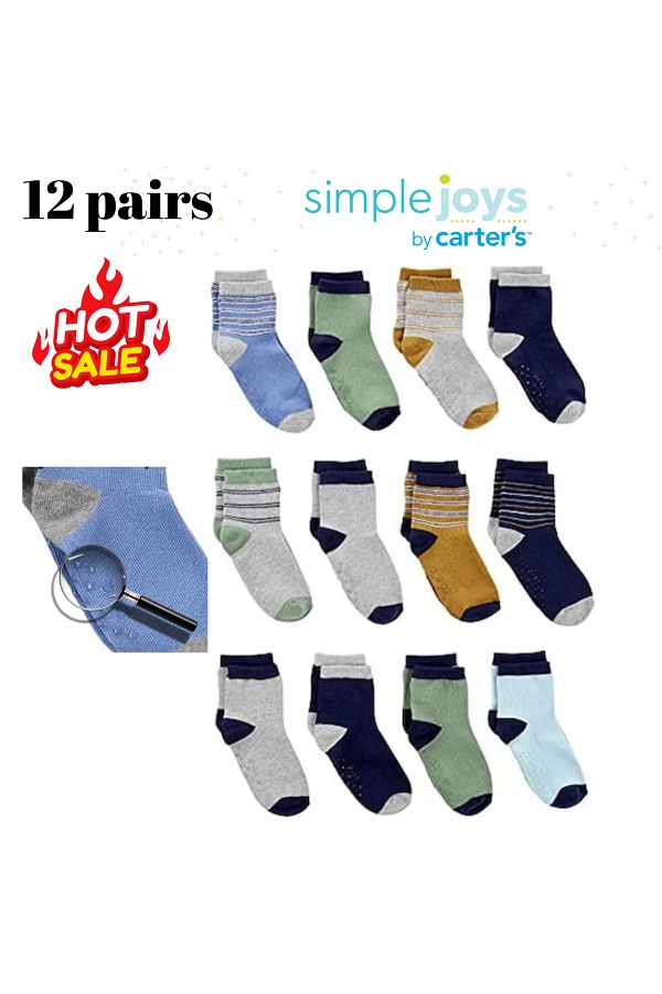 Simple Joys by Carter's-Set of 12 pairs of children's socks Simple Joys 2-3 years, non-slip 1