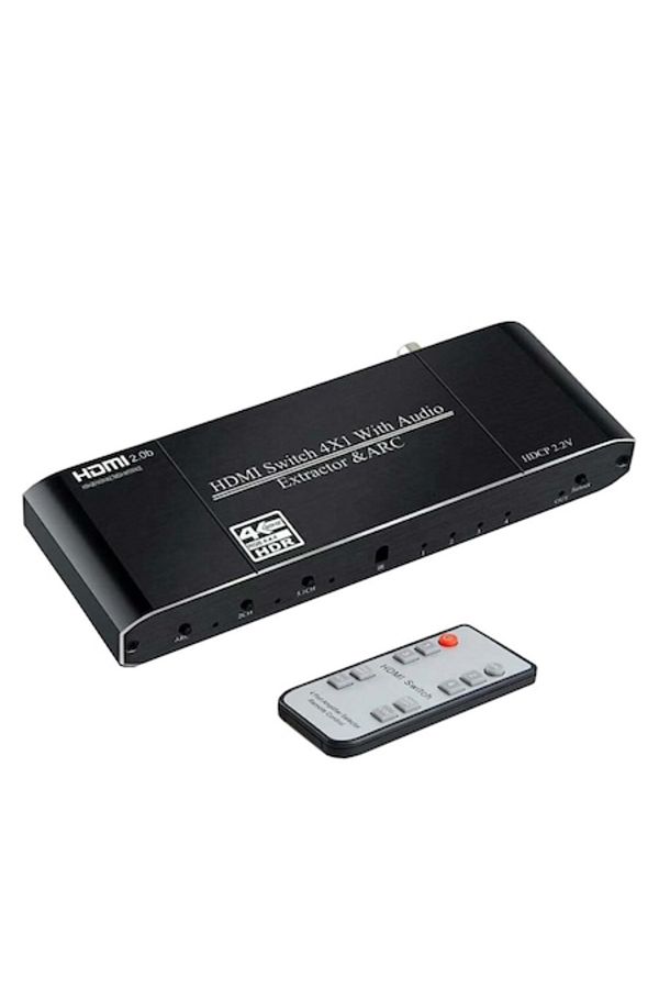 HOPE R-HDMI 2.0 switch, 4 inputs and 1 output, HDCP 2.2, 4K@60Hz, outputs: Toslink, Coaxial, Jack 3.5mm L/R, 1