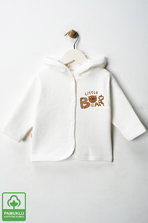 Miniel Unisex Bebek Little Bear Baskılı Organik Pamuklu 6-9-12-18 Ay Kapitone Bebek Hırka