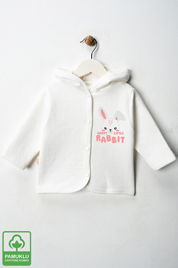 Miniel Kız Bebek Little Rabbit Baskılı Organik Pamuklu 6-9-12-18 Ay Kapitone Bebek Hırka