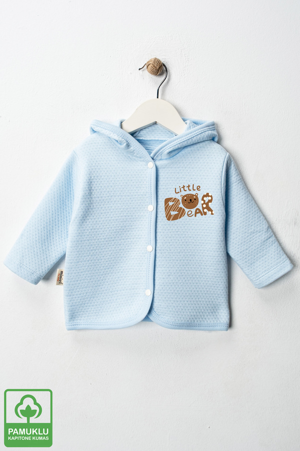 Miniel Unisex Bebek Little Bear Baskılı Organik Pamuklu 6-9-12-18 Ay Kapitone Bebek Hırka