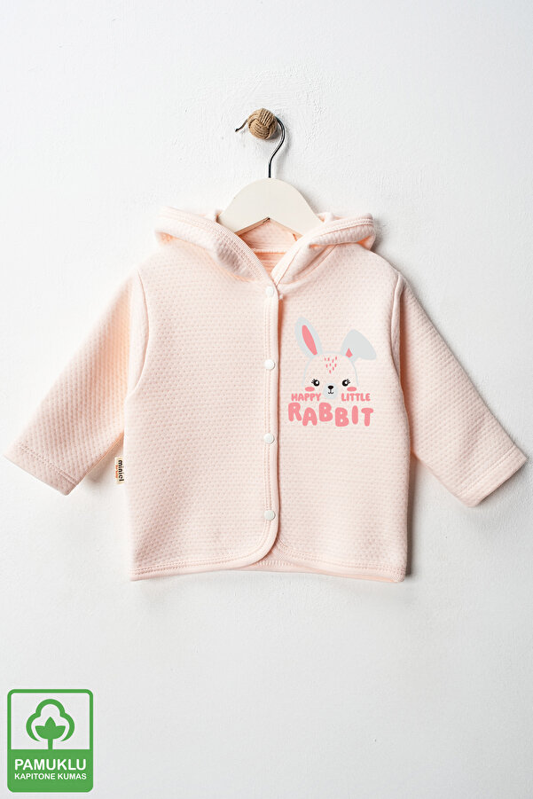 Miniel Kız Bebek Little Rabbit Baskılı Organik Pamuklu 6-9-12-18 Ay Kapitone Bebek Hırka