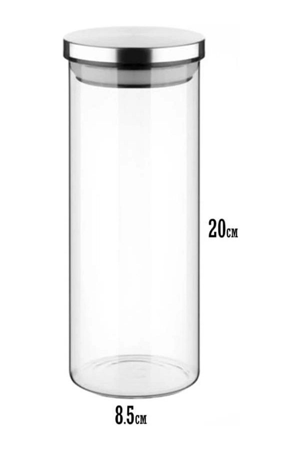 DERİK-1000ml Vacuum Borosilicate Glass Jar with Metal Lid (8.5Cm*20Cm) 1 Piece 1