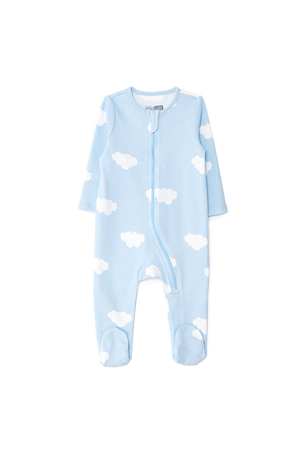 ebebek Hello Baby HelloBaby Yenidoğan Erkek Bebek Patikli Tulum Fermuarlı Bisiklet Yaka Uzun Kol Patikli