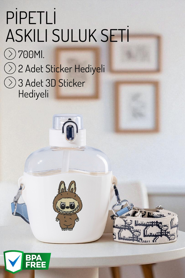 Nandy Home-Labubu Flask with Label Gift, Strap and Straw 1
