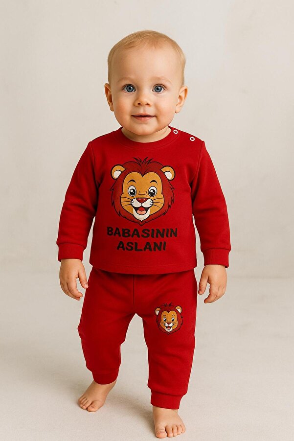 nevrankids Babasının Aslanı Erkek Bebek 2'li Takım - Kırmızı