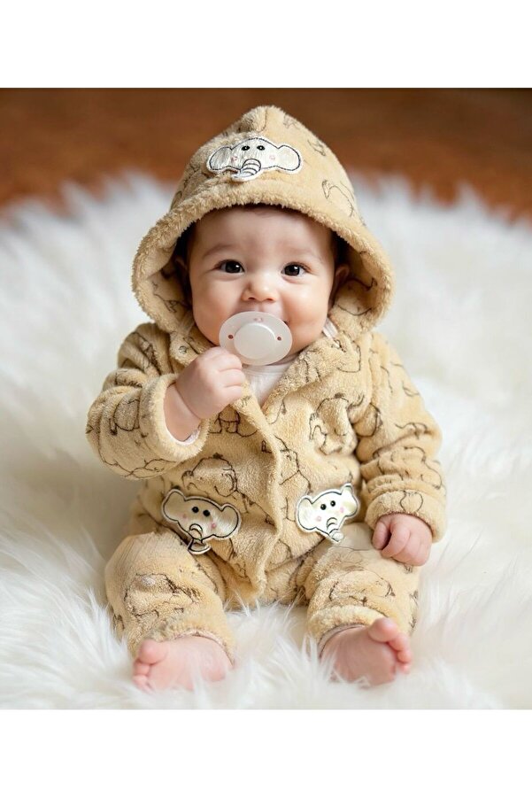 Lumos Trade Yenidoğan Unisex Bebek Sevimli Fil Içi Polarlı Welsoft Peluş Astronot Kapüşonlu Tulum