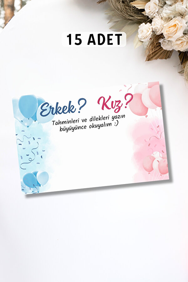 Metranya Cinsiyet Belirleme Partisi Kız mı Erkek mi 15 Adet Baby Shower Bebek Dilek Hatıra Tahmin Anı Kartı