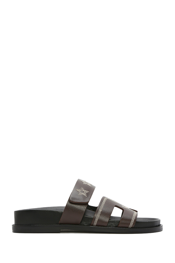Derimod-Women's Brown Striped Patterned Leather Slippers 25Sfd 230018 1