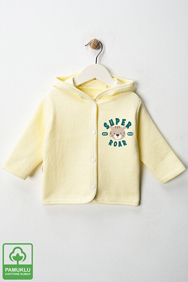 Miniel Erkek Bebek Super Roar Baskılı Organik Pamuklu 6-9-12-18 Ay Kapitone Bebek Hırka