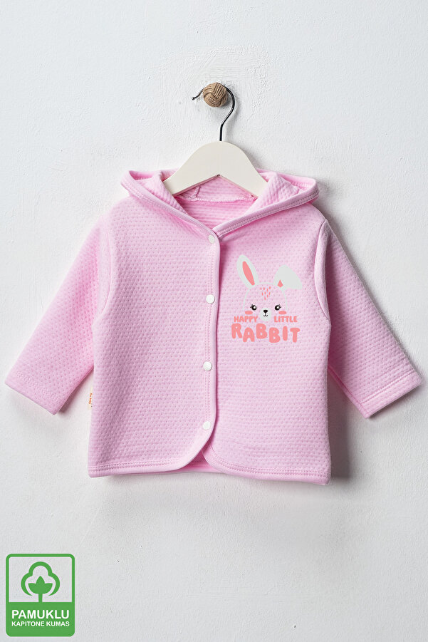 Miniel Kız Bebek Little Rabbit Baskılı Organik Pamuklu 6-9-12-18 Ay Kapitone Bebek Hırka