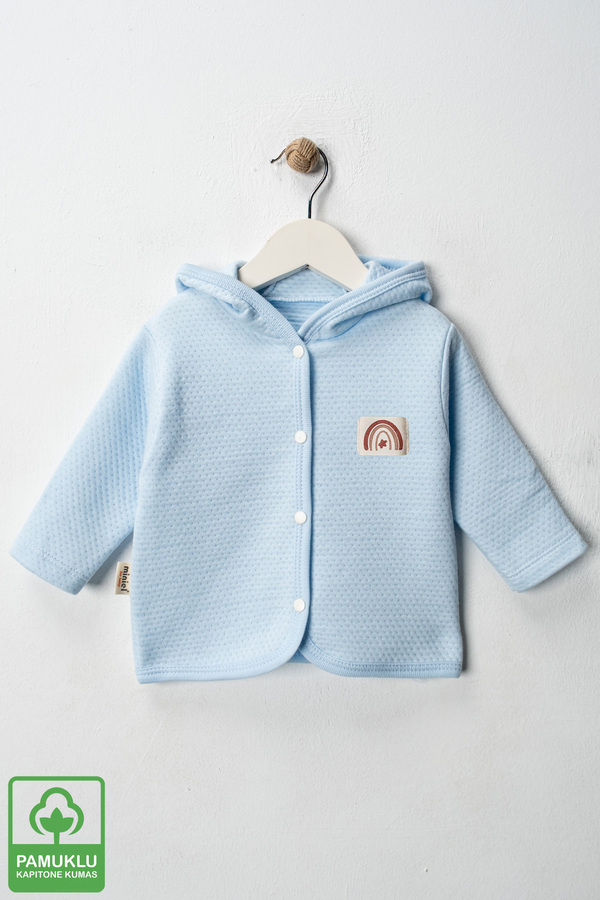 Miniel Unisex Bebek Gökkuşağı Armalı Organik Pamuklu 3-18 Ay Kapitone Bebek Hırka