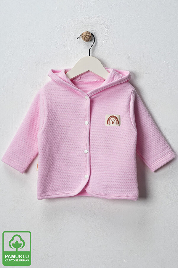 Miniel Unisex Bebek Gökkuşağı Armalı Organik Pamuklu 3-18 Ay Kapitone Bebek Hırka