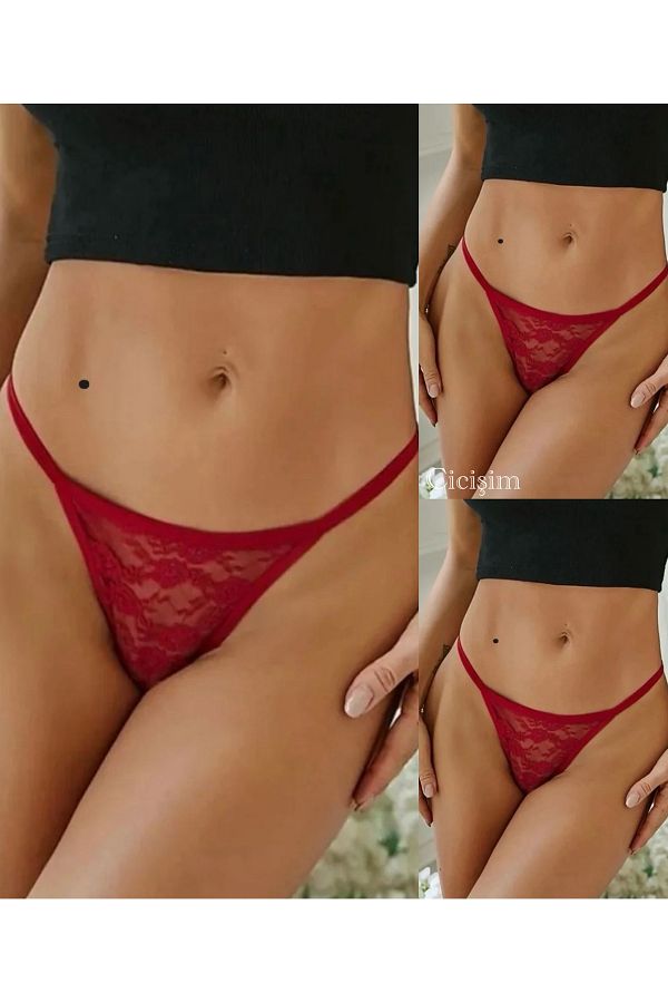 Cicişim-Red Lace 3-Piece String Thong with Plus Size Options 1