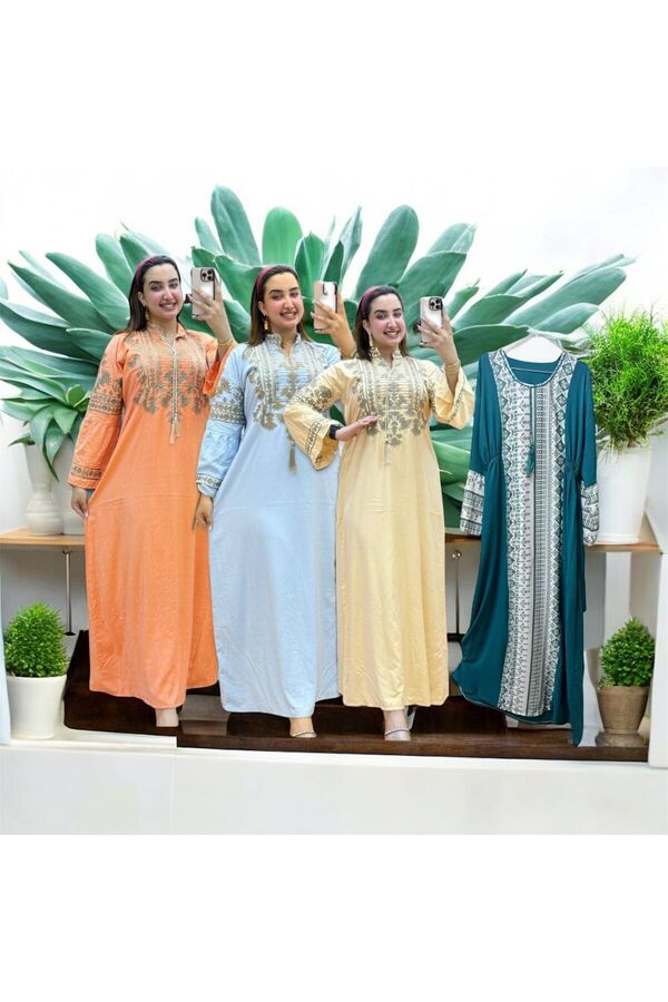 Generies-A set of 4 embroidered linen jalabiyas with an elegant and modern design, sizes from 60 to 100 kg 1