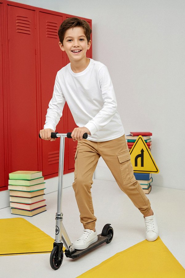 TRENDYOLKIDS Beige 100% Cotton Plain/Basic Gabardine Woven Boys School Trousers Tkdaw26Pl00001