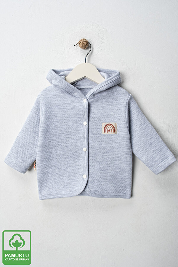 Miniel Unisex Bebek Gökkuşağı Armalı Organik Pamuklu 3-18 Ay Kapitone Bebek Hırka