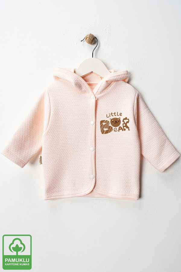 Miniel Unisex Bebek Little Bear Baskılı Organik Pamuklu 6-9-12-18 Ay Kapitone Bebek Hırka