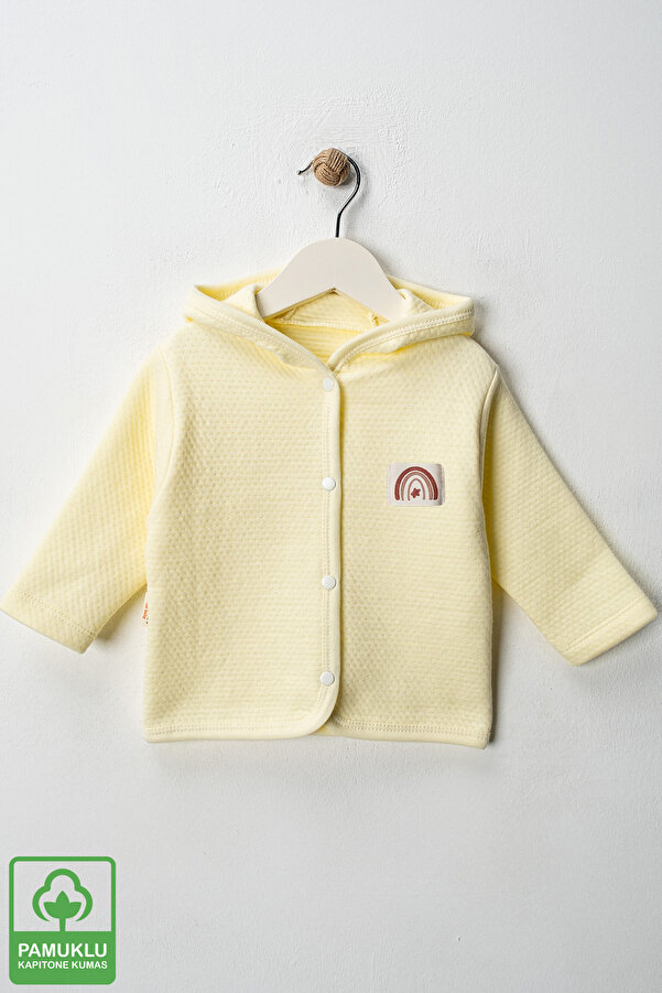 Miniel Unisex Bebek Gökkuşağı Armalı Organik Pamuklu 3-18 Ay Kapitone Bebek Hırka