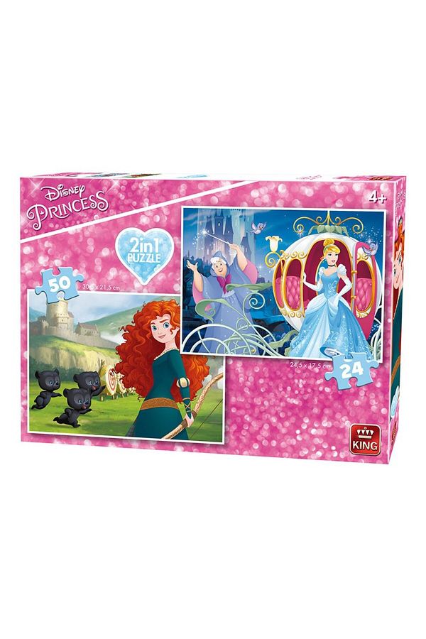 King-Puzzle 2 in 1 (24-50 piese) moss asort Princess Brave/Cindarr 1