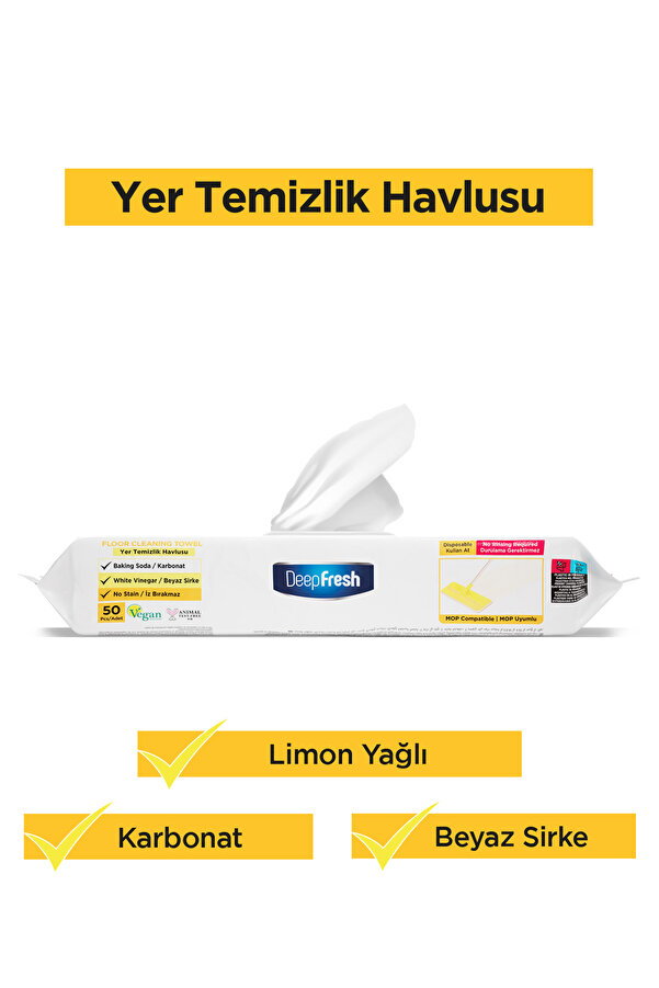 Deep Fresh İz Bırakmaz Mop Uyumlu Yer Temizleme Havlusu 50 Yaprak | Limon Yağlı |