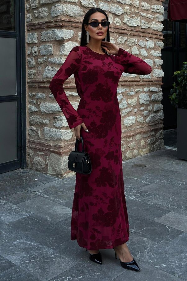 Lijuri Velvet Printed Backless Lined Dress 2825