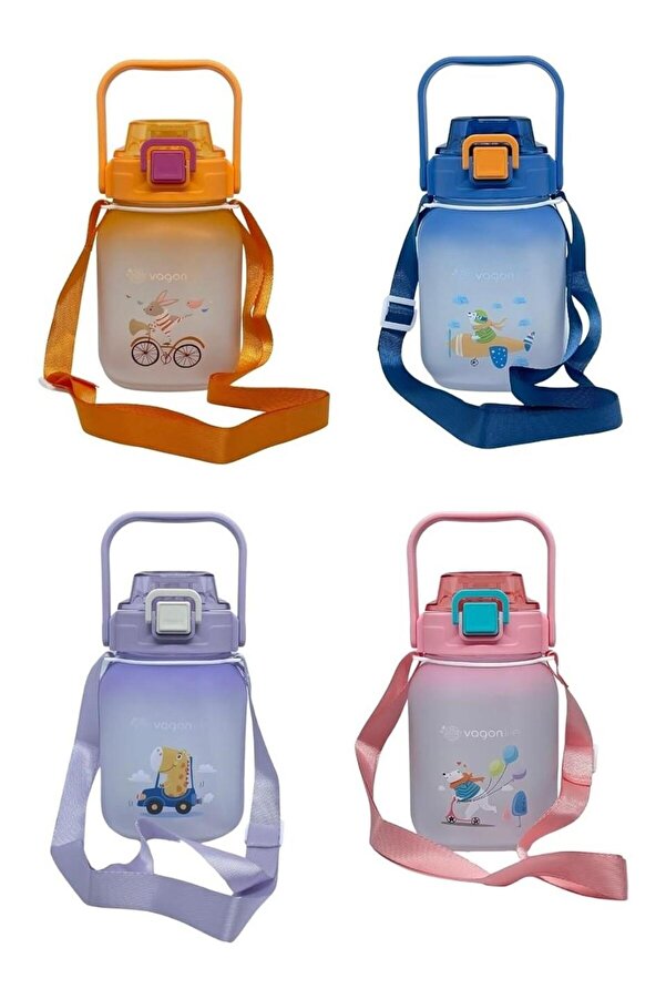 Vagon-Tritan Water Bottle 1100 ml Children's Straw Without Straw Use Water Bottle with Strap Sticker (Mixed Color 1