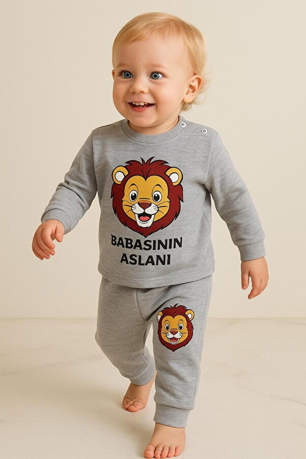 nevrankids Babasının Aslanı Erkek Bebek 2'li Takım - Gri