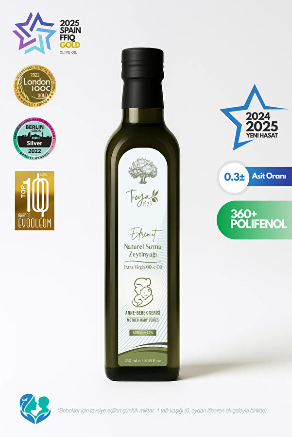 Troya 1923 Doğal Bebek Zeytinyağı Natürel Sızma Soğuk Sıkım Zeytinyağı 250 ml 6 Ay