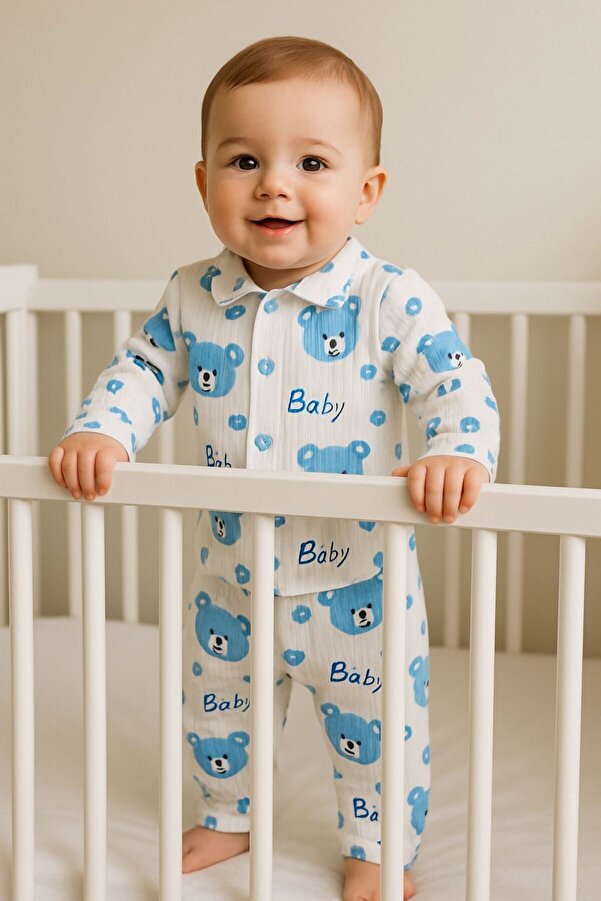 anne dokunuşu gibi KUZUM BEBE 2’li Alt Üst Takım Yenidoğan Fitilli  Organik Pamuk Kumaş 2’li Kız Erkek Bebek Takım