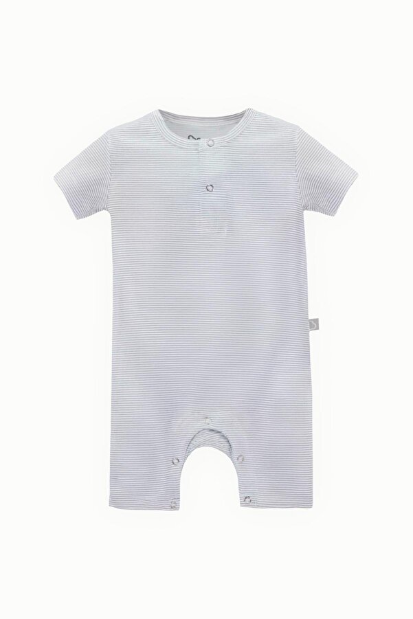 Boumini Pamuklu Kısa Kollu Şort Bebek Tulum Gri Çizgili