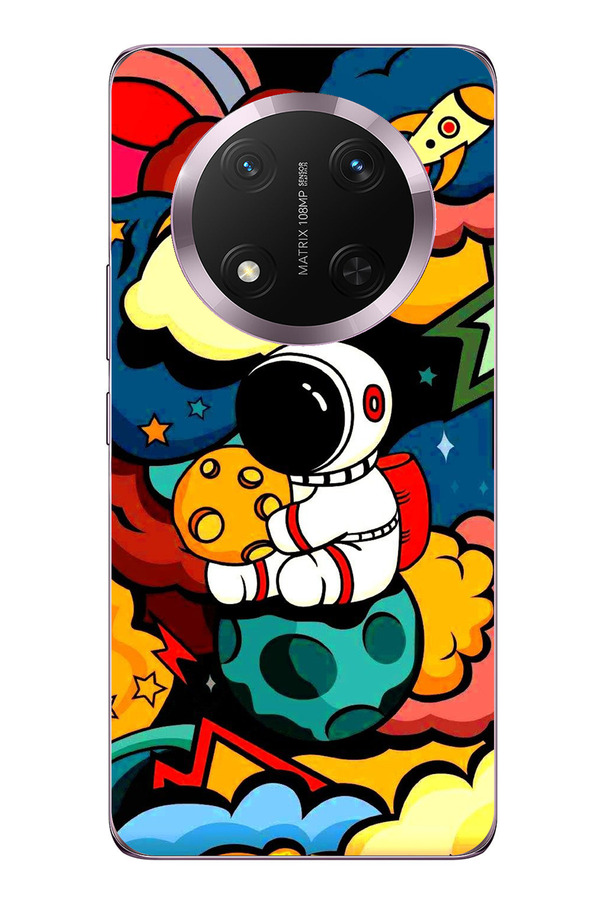 TechTree-حافظة سيليكون شفافة متوافقة مع هاتف Honor Magic 7 Lite بتصميم رائد الفضاء الملون 1