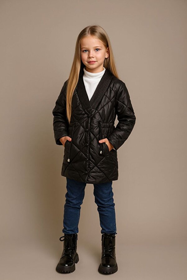 KOKOŞ BEBEK Jesika Kumaş Elyaflı Mont, Yarım Balıkçı Uzun Kol ve Denim Pantolon 3’lü Kombin