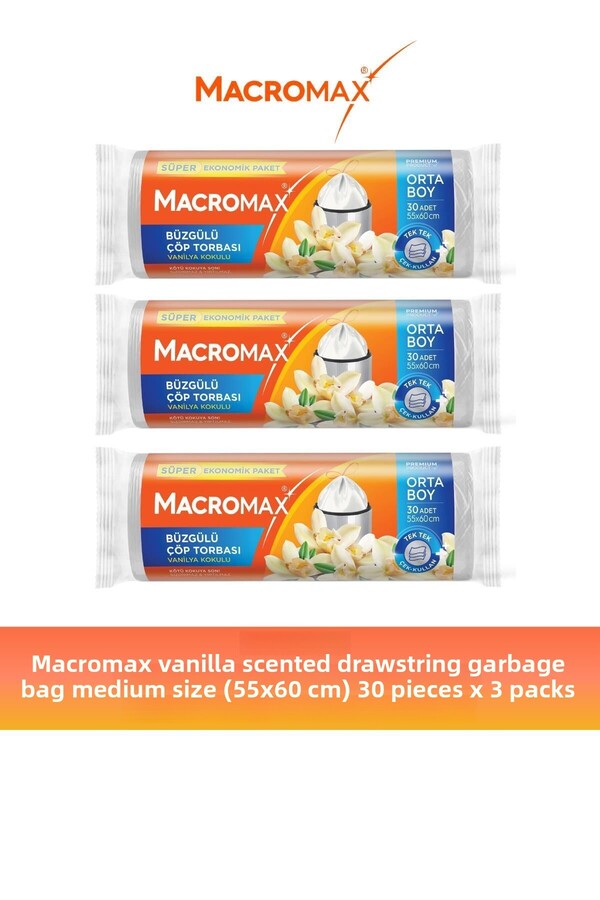MACROMAX-Drawstring Vanilla Garbage Bag Medium Size 30 X 3 Pieces 1