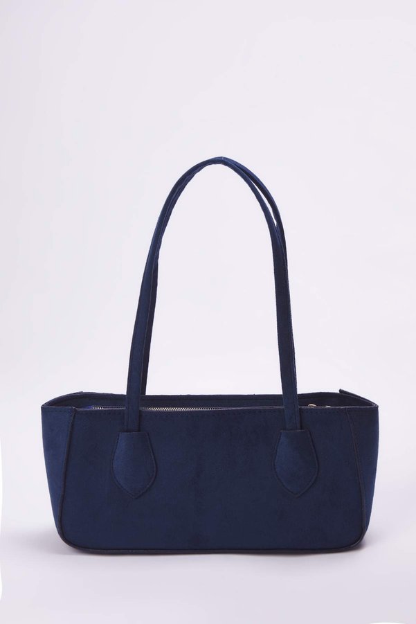 Trendyol Shoes Dark Navy Blue Suede Women's Medium Size Hand and Shoulder Bag Takss25Oc00005