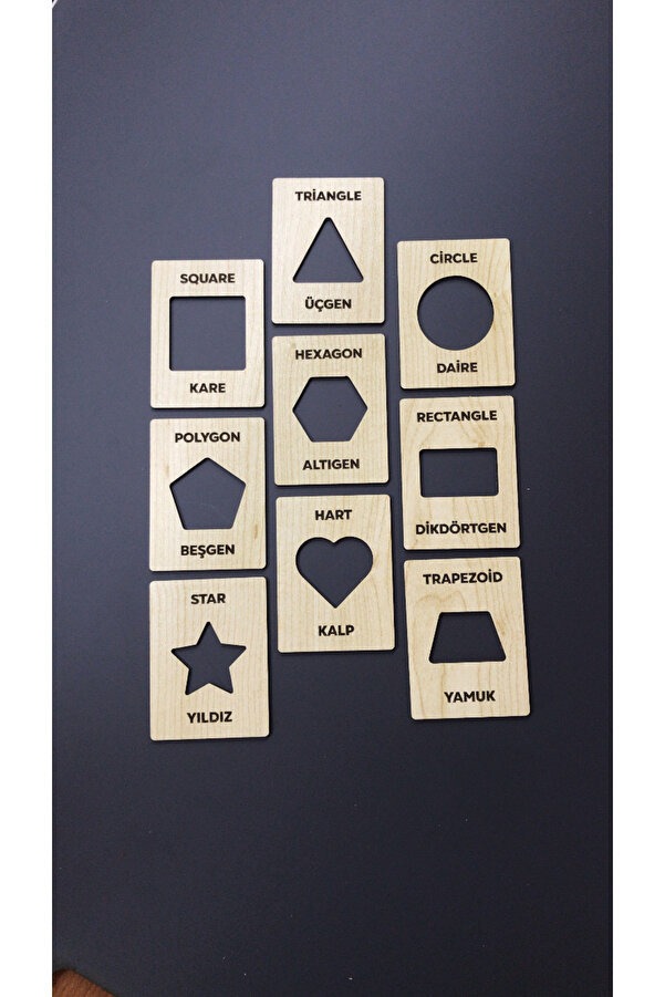 Ahşap Çocuklar için Geometri Şekiller Kartları – Eğitici Montessori Oyuncak