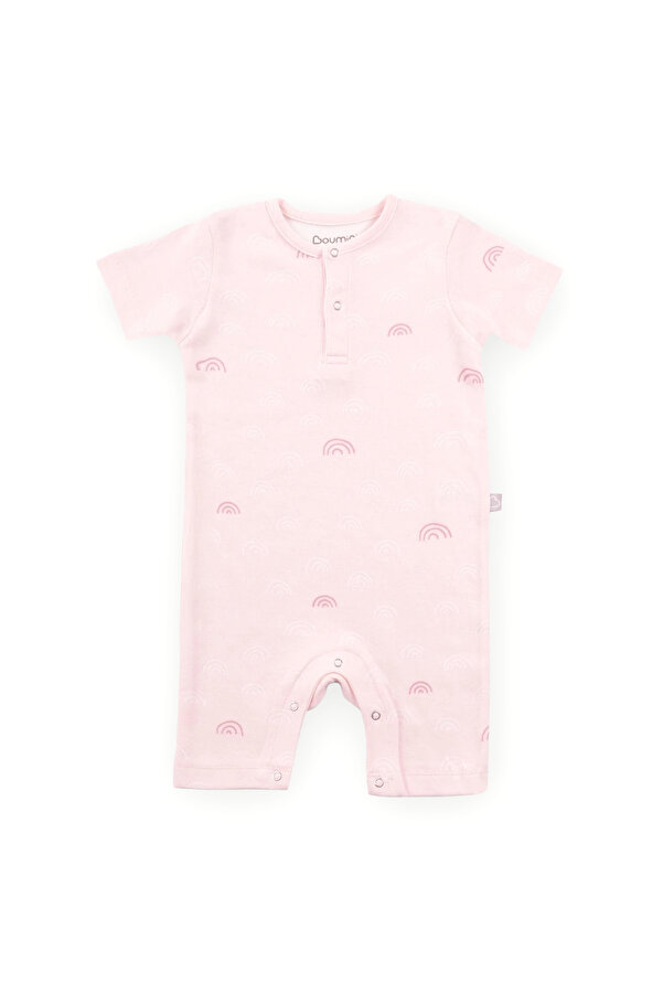 Boumini Pamuklu Kısa Kollu Şort Bebek Tulum Pembe Gökkuşağı